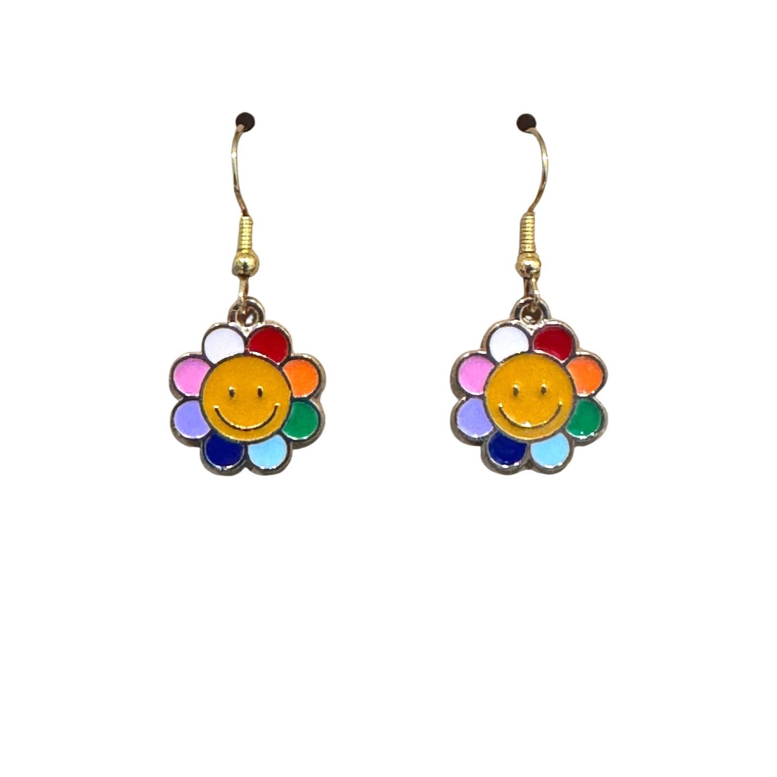 Happy Flower Charm 10kt Gold Plated Hook Earrings #2184